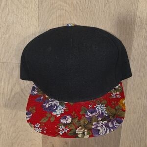 Crown Black Cap with Red Floral Brim